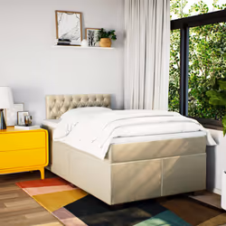 vidaXL Box Spring Bed with Mattress Bed Frame Bedstead Cream 120x190 cm Fabric