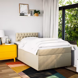 vidaXL Box Spring Bed with Mattress Bed Frame Bedstead Cream 120x200 cm Fabric