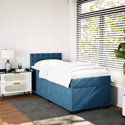 vidaXL Box Spring Bed with Mattress Home Bed Frame Dark Blue 80x200 cm Velvet