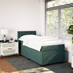 vidaXL Box Spring Bed with Mattress Home Bed Frame Dark Green 90x190 cm Velvet