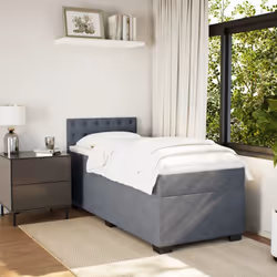 vidaXL Box Spring Bed with Mattress Home Bed Frame Dark Grey 90x200 cm Velvet