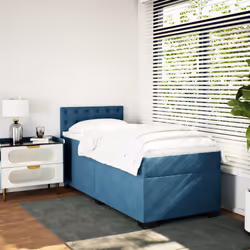 vidaXL Box Spring Bed with Mattress Home Bed Frame Dark Blue 90x200 cm Velvet