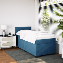 vidaXL Box Spring Bed with Mattress Home Bed Frame Dark Blue 90x200 cm Velvet