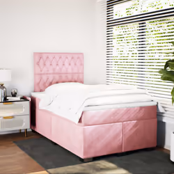 vidaXL Box Spring Bed with Mattress Bed Pink 120x190 cm Small Double Velvet
