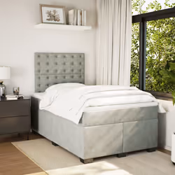 vidaXL Box Spring Bed with Mattress Light Grey 120x190 cm Small Double Velvet