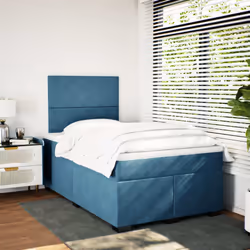 vidaXL Box Spring Bed with Mattress Bedstead Bed Base Blue 120x200 cm Velvet