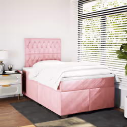 vidaXL Box Spring Bed with Mattress Bedstead Bed Base Pink 120x200 cm Velvet