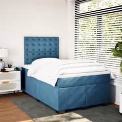 vidaXL Box Spring Bed with Mattress Bedstead Bed Base Blue 120x200 cm Velvet