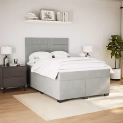 vidaXL Box Spring Bed with Mattress Bed Base Light Grey 140x190 cm Velvet