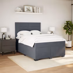 vidaXL Box Spring Bed with Mattress Home Bed Base Dark Grey 140x190 cm Velvet