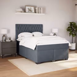 vidaXL Box Spring Bed with Mattress Home Bed Base Dark Grey 140x190 cm Velvet