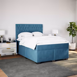 vidaXL Box Spring Bed with Mattress Bedstead Bed Base Blue 140x190 cm Velvet