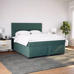 vidaXL Box Spring Bed with Mattress Bed Base Dark Green 200x200 cm Velvet