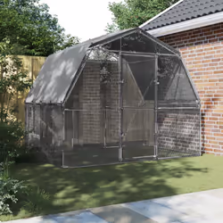 vidaXL Chicken Cage with Roof and Door Hen Run Cage Silver Galvanised Steel