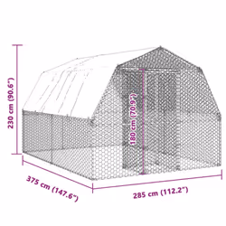 vidaXL Chicken Cage with Roof and Door Hen Run Cage Silver Galvanised Steel - Additional view 7
