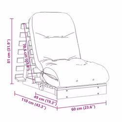 vidaXL Futon Sofa Bed with Mattress Bedroom Floor Bed Couch Solid Wood Douglas - Additional view 10