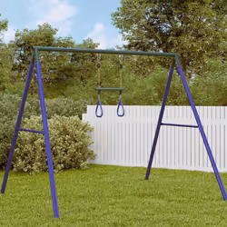 vidaXL Trapeze Bar with Gym Rings for Kids Trapeze Swing Blue&Dark Green Steel - Additional view 2