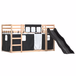 vidaXL Bunk Bed with Slide and Curtains Bed Frame Loft Bed Pink 90x190 cm - black, 90 x 200 cm - Additional view 2