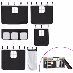 vidaXL Bunk Bed with Slide and Curtains Bed Frame Loft Bed Pink 90x190 cm - black, 90 x 200 cm - Additional view 4