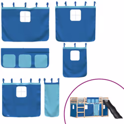 vidaXL Bunk Bed with Slide and Curtains Bed Frame Loft Bed Pink 90x190 cm - blue, 90 x 200 cm - Additional view 4
