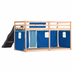 vidaXL Bunk Bed with Slide and Curtains Bed Frame Loft Bed Pink 90x190 cm - blue, 90 x 200 cm - Additional view 9