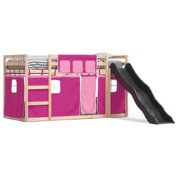 vidaXL Bunk Bed with Slide and Curtains Bed Frame Loft Bed Pink 90x190 cm - pink, 90 x 200 cm