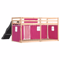 vidaXL Bunk Bed with Slide and Curtains Bed Frame Loft Bed Pink 90x190 cm - pink, 90 x 200 cm - Additional view 9