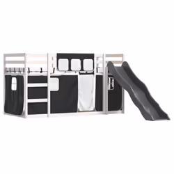 vidaXL Bunk Bed with Slide and Curtains Bed Frame Loft Bed Pink 90x190 cm - white and black, 90 x 200 cm - Additional view 2
