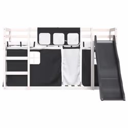 vidaXL Bunk Bed with Slide and Curtains Bed Frame Loft Bed Pink 90x190 cm - white and black, 90 x 200 cm - Additional view 6