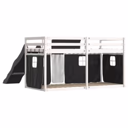 vidaXL Bunk Bed with Slide and Curtains Bed Frame Loft Bed Pink 90x190 cm - white and black, 90 x 200 cm - Additional view 9