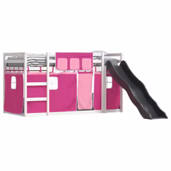 vidaXL Bunk Bed with Slide and Curtains Bed Frame Loft Bed Pink 90x190 cm - white and pink, 90 x 200 cm - Additional view 2