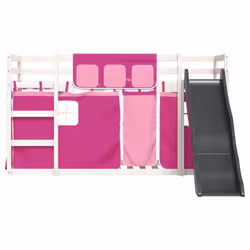 vidaXL Bunk Bed with Slide and Curtains Bed Frame Loft Bed Pink 90x190 cm - white and pink, 90 x 200 cm - Additional view 5