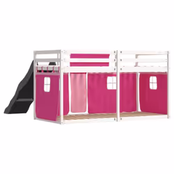 vidaXL Bunk Bed with Slide and Curtains Bed Frame Loft Bed Pink 90x190 cm - white and pink, 90 x 200 cm - Additional view 8