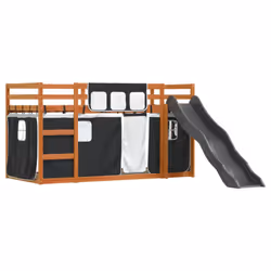 vidaXL Bunk Bed with Slide and Curtains Bed Frame Loft Bed Pink 90x190 cm - brown and black, 90 x 200 cm - Additional view 2