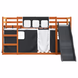 vidaXL Bunk Bed with Slide and Curtains Bed Frame Loft Bed Pink 90x190 cm - brown and black, 90 x 200 cm - Additional view 6