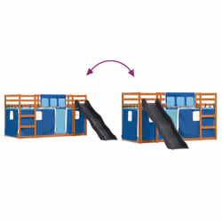 vidaXL Bunk Bed with Slide and Curtains Bed Frame Loft Bed Pink 90x190 cm - brown and blue, 90 x 200 cm - Additional view 10