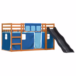 vidaXL Bunk Bed with Slide and Curtains Bed Frame Loft Bed Pink 90x190 cm - brown and blue, 90 x 200 cm - Additional view 2