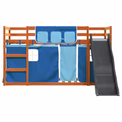 vidaXL Bunk Bed with Slide and Curtains Bed Frame Loft Bed Pink 90x190 cm - brown and blue, 90 x 200 cm - Additional view 6