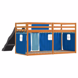 vidaXL Bunk Bed with Slide and Curtains Bed Frame Loft Bed Pink 90x190 cm - brown and blue, 90 x 200 cm - Additional view 9
