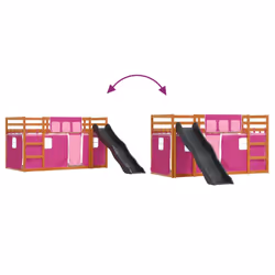 vidaXL Bunk Bed with Slide and Curtains Bed Frame Loft Bed Pink 90x190 cm - brown and pink, 90 x 200 cm - Additional view 10
