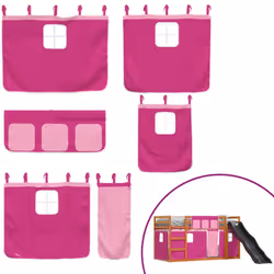 vidaXL Bunk Bed with Slide and Curtains Bed Frame Loft Bed Pink 90x190 cm - brown and pink, 90 x 200 cm - Additional view 4