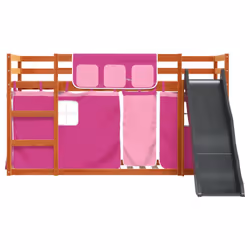 vidaXL Bunk Bed with Slide and Curtains Bed Frame Loft Bed Pink 90x190 cm - brown and pink, 90 x 200 cm - Additional view 6