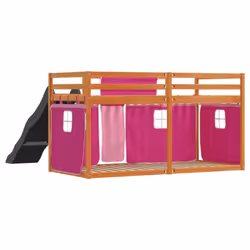 vidaXL Bunk Bed with Slide and Curtains Bed Frame Loft Bed Pink 90x190 cm - brown and pink, 90 x 200 cm - Additional view 9