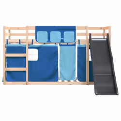 vidaXL Bunk Bed with Slide and Curtains Bed Frame Loft Bed Pink 90x190 cm - blue, 90 x 190 cm - Additional view 6