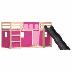 vidaXL Bunk Bed with Slide and Curtains Bed Frame Loft Bed Pink 90x190 cm - pink, 90 x 190 cm - Additional view 2
