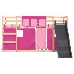 vidaXL Bunk Bed with Slide and Curtains Bed Frame Loft Bed Pink 90x190 cm - pink, 90 x 190 cm - Additional view 6