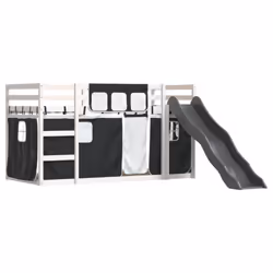vidaXL Bunk Bed with Slide and Curtains Bed Frame Loft Bed Pink 90x190 cm - white and black, 90 x 190 cm - Additional view 2