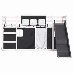 vidaXL Bunk Bed with Slide and Curtains Bed Frame Loft Bed Pink 90x190 cm - white and black, 90 x 190 cm - Additional view 6