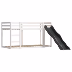 vidaXL Bunk Bed with Slide and Curtains Bed Frame Loft Bed Pink 90x190 cm - white and black, 90 x 190 cm - Additional view 7