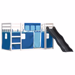vidaXL Bunk Bed with Slide and Curtains Bed Frame Loft Bed Pink 90x190 cm - white and blue, 90 x 190 cm - Additional view 2